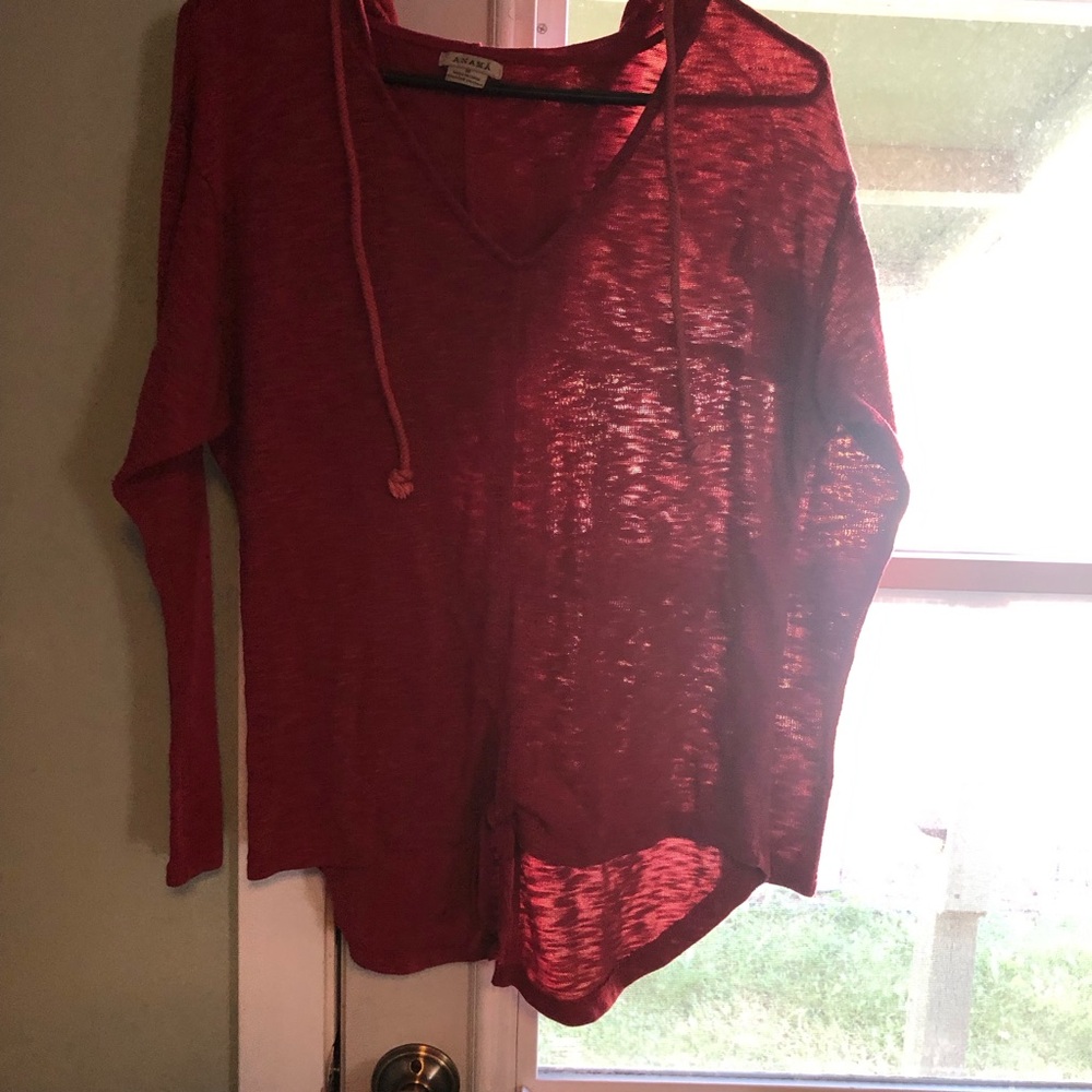 Anama Red Sheer V-Neck Blouse